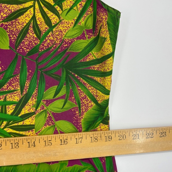 Sag Harbor Womens Size 14 Maxi Dress Magenta Green Yellow Hawaiian Floral V-Neck - Picture 9 of 11